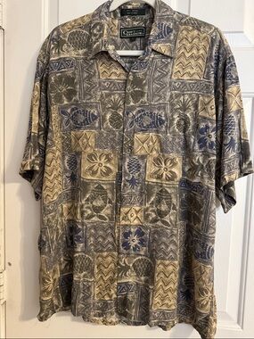 Croft & Barrow Short-Sleeve Patchwork Button-Down Shirt in Gray, Blue & Tan